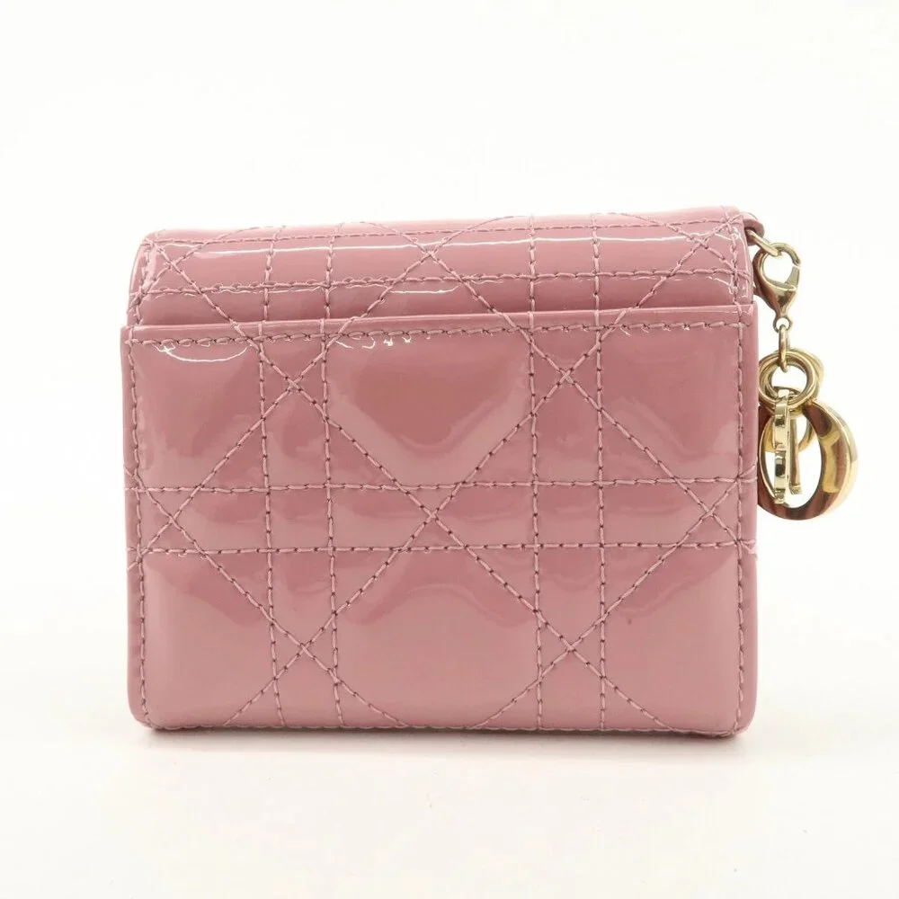 ❤️Authentic Christian Dior Lady Dior Canage Patent Leather Tri-fold Wallet ❤️